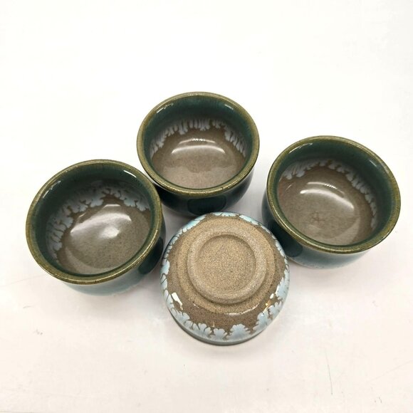 4 Drip Glazed Tea Cups Blue and Brown Set Of 4 Handmade Ceramic je193 - Picture 6 of 9
